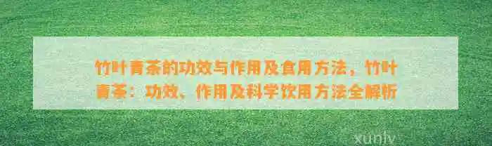 竹叶青茶的功效与作用及食用方法，竹叶青茶：功效、作用及科学饮用方法全解析